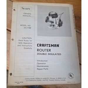 Vintage Sears Craftsman Router Owners Manual Model 315.17380 Double Insulated
